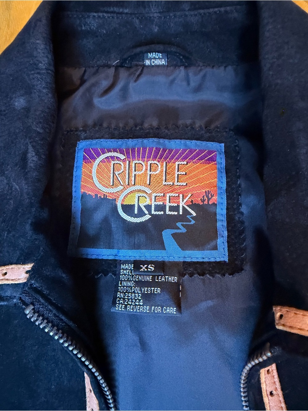 Cripple Creek Black Suede Leather Jacket XS Western Tooled Trim Southwestern Y2K - Picture 8 of 8